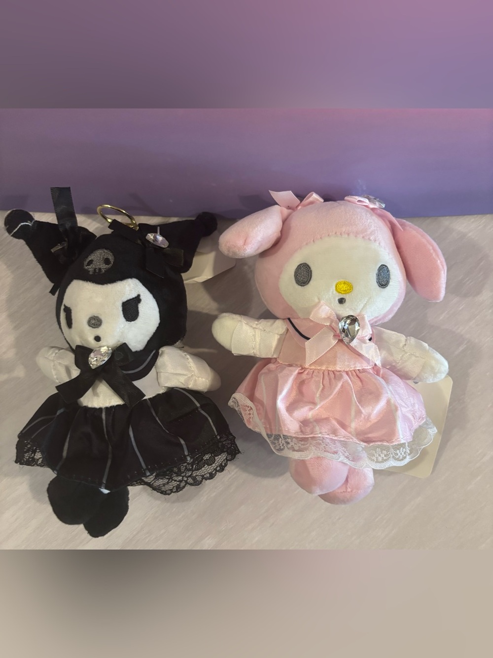 Your Pick - Sanrio My Melody or Kuromi Plush Keychain - Pink and Black Dresses